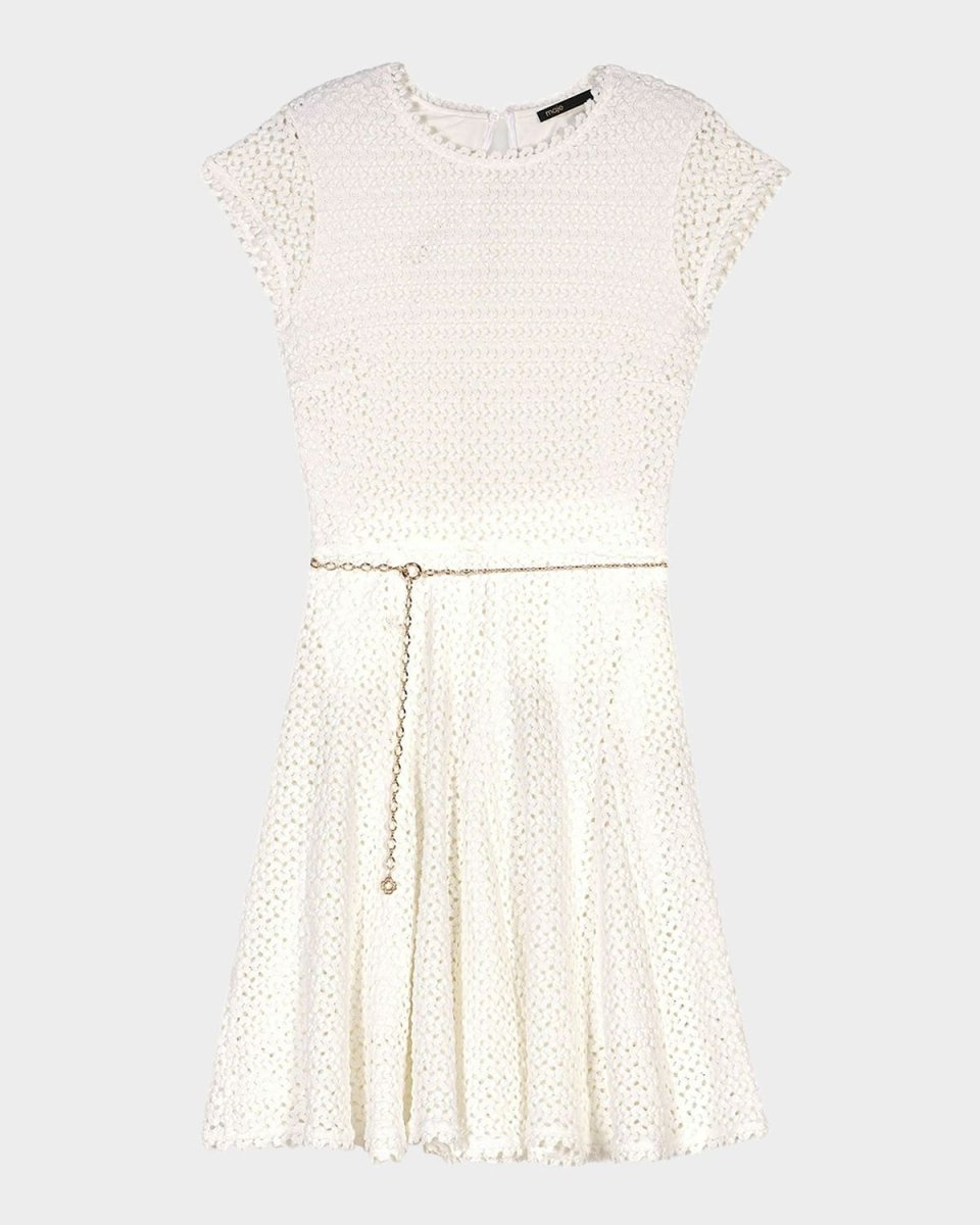 Ricochala Belted Crochet Mini Dress